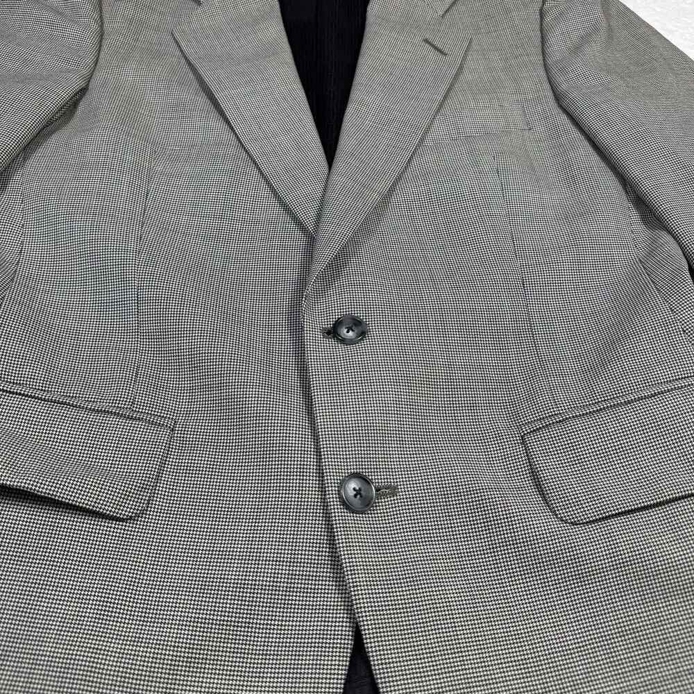 Halston‎ Pure Wool Men's 40R Blazer USA Made Sports Coat Black White 2 Button